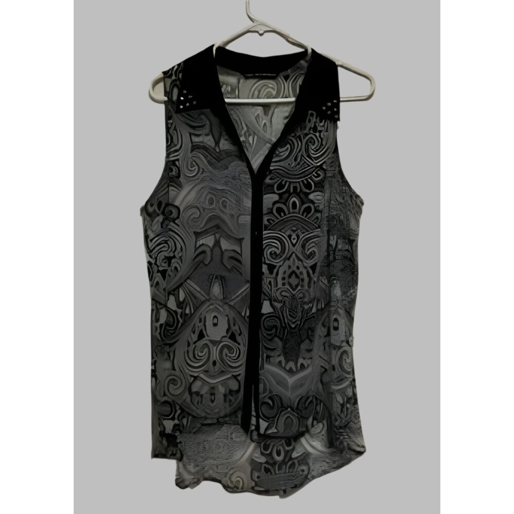 Zac & Rachel Black and Grey Sleeveless Blouse - size XL